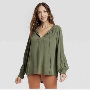 Knox Rose Olive Embroidered Blouse